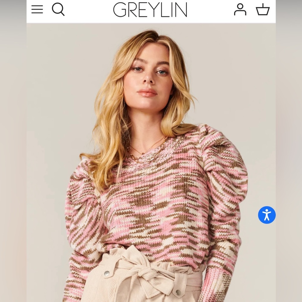 Greylin Serina Marled Puff Sleeve Sweater NWT